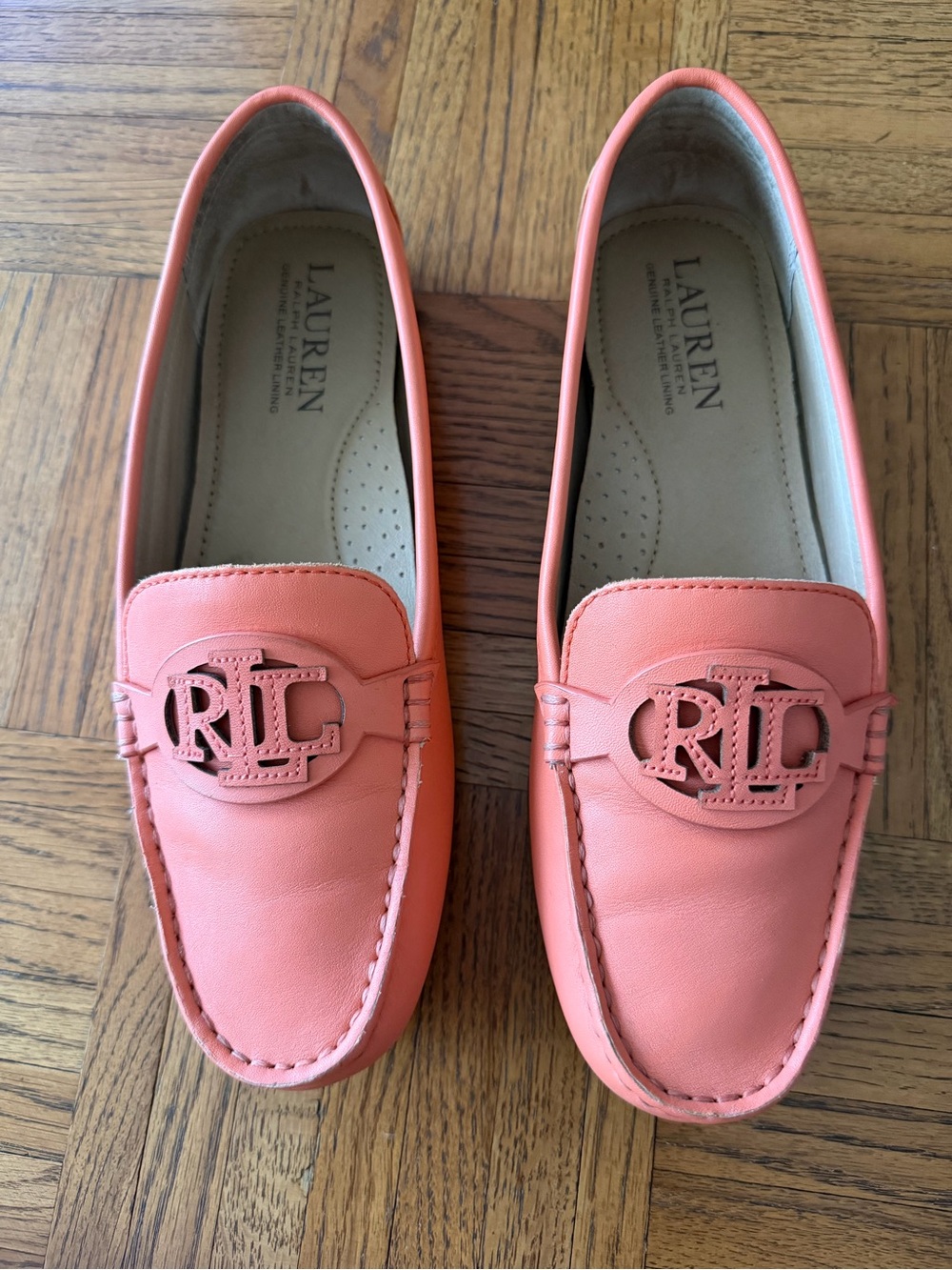 Lauren Ralph Lauren Coral Pink Leather RL Logo Loafers